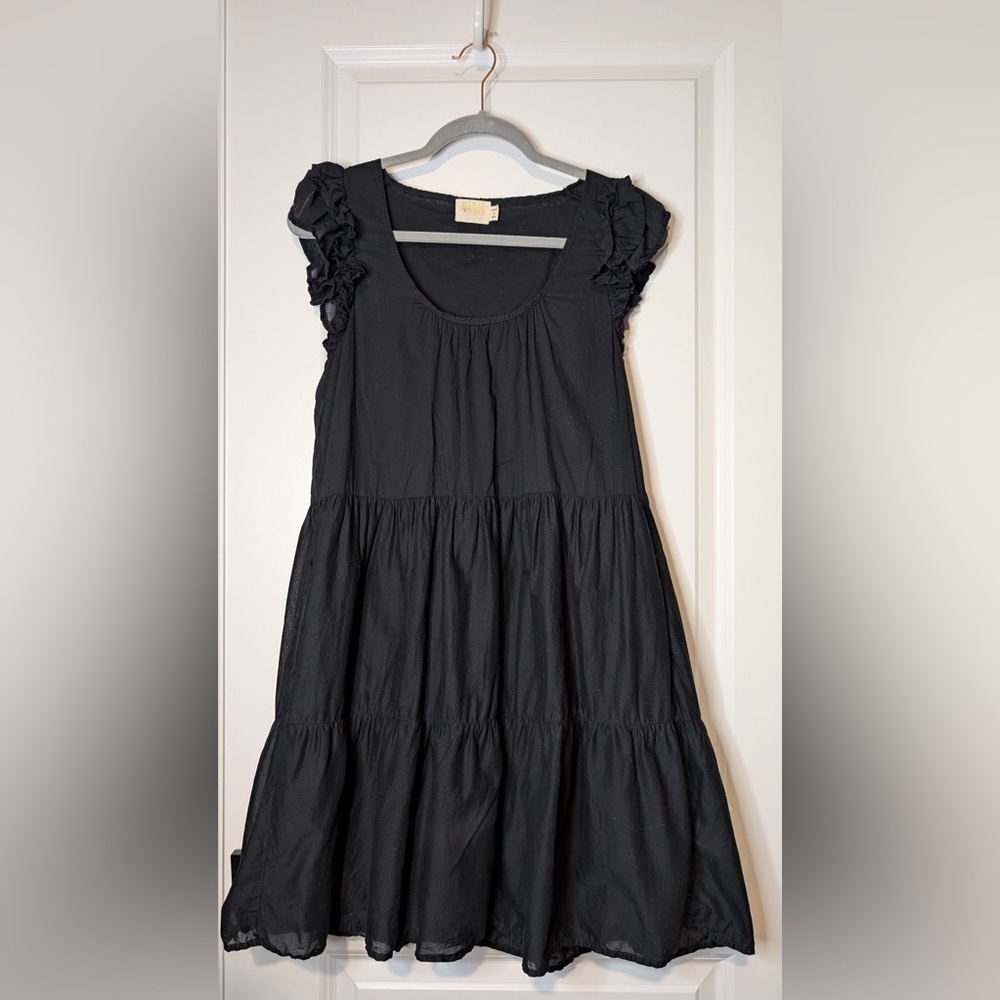 Nation LTD Luella Tiered Scoop Neck 100% Cotton Tiered Mini Dress Black Sz Small